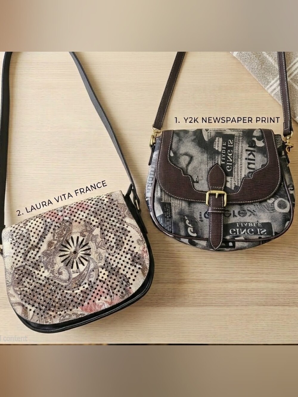 Retro Y2K Statement Saddle Crossbody Bag Pair Laura Vita,  Newspaper Print